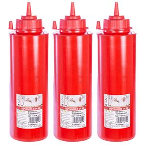 Doseerfles/sausfles rood - 3x - kunststof - met schenktuit - 1000 ml - 28 x 8 cm