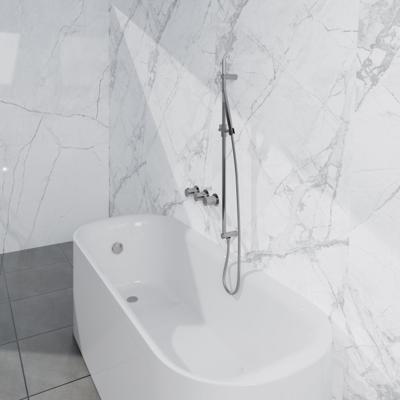 Fortifura Nebbio Badcombinatie-set - thermostaatkraan - glijstang met geïntegreerde wandaansluitbocht - metalen doucheslang - staaf handdouche - badafvoer opbouw - chroom SW1183064 SW1111526 SW767373 SW496810 SW1108811 SW