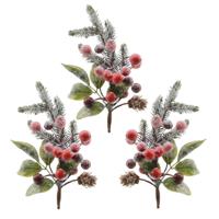 Kerststukje instekertjes - 3x - bessen/sneeuw - groen/rood - 20 cm