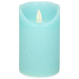 Led kaars/stompkaars - aqua blauw - H12,5 x D7,5 cm - wax - warm wit licht - bewegende vlam