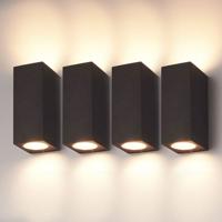 HOFTRONIC™ 4x Selma - LED Wandlamp Zwart - Up & Down Light - Dimbaar - IP44 waterdicht - Excl. GU10 lichtbronnen - Voor binnen & buiten - Wandspot - Polycarbonaat