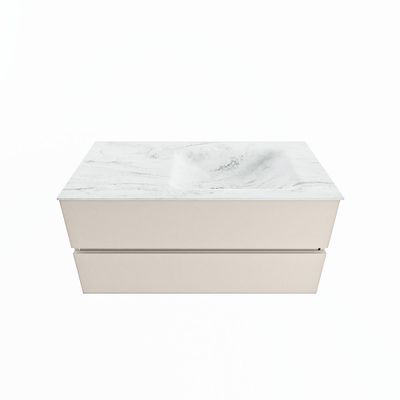 MONDIAZ VICA-DLUX 100cm badmeubel onderkast Linen 2 lades. Inbouw wastafel CLOUD rechts 1 kraangat, kleur Opalo.