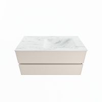 MONDIAZ VICA-DLUX 100cm badmeubel onderkast Linen 2 lades. Inbouw wastafel CLOUD rechts 1 kraangat, kleur Opalo.