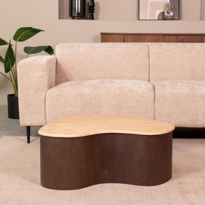 LABEL51 Organische Salontafel 'Davi' Travertin en hout, 80 x 70cm