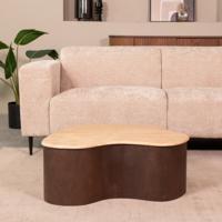 LABEL51 Organische Salontafel 'Davi' Travertin en hout, 80 x 70cm