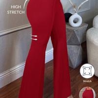 Camel Low Waist Flare Leg Skinny Suit Pants - Elegant Knit Trousers Red / XS