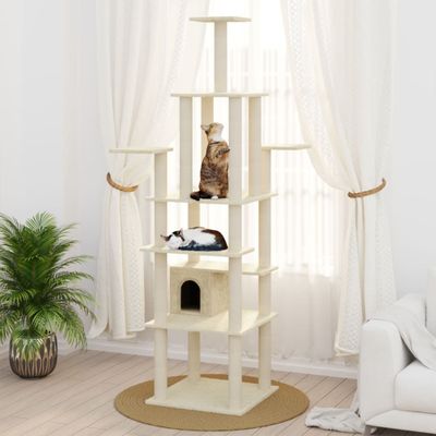 VidaXL Kattenkrabpaal met sisal krabpalen 183 cm crèmekleurig