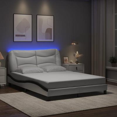 Bedframe met LED zonder matras "Hvar" kunstleer wit en zwart 140x190 cm