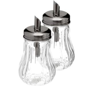 Suikerpot/suikerstrooier glas met RVS tuit - 2x stuks - 180ml