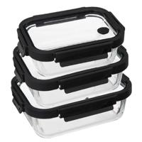 5Five Vershoudbakjes met deksel - glas - luchtdicht - met clips -3 stuks - 500-900-1300 ml