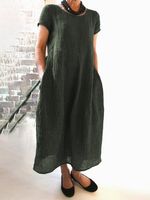 Loose Casual Linen Plain Dress - thumbnail