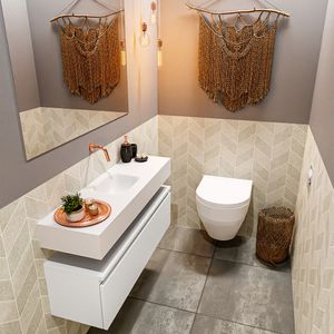 Toiletmeubel Mondiaz Andor | 100 cm | Meubelkleur Talc | Lex vrijhangend wastafel Talc Midden | Zonder kraangat