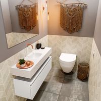 Toiletmeubel Mondiaz Andor | 100 cm | Meubelkleur Talc | Lex vrijhangend wastafel Talc Midden | Zonder kraangat Toiletmeubel Mondiaz Andor | 100 cm | Meubelkleur Talc | Lex vrijhangend wastafel Talc Midden | Zonder kraangat