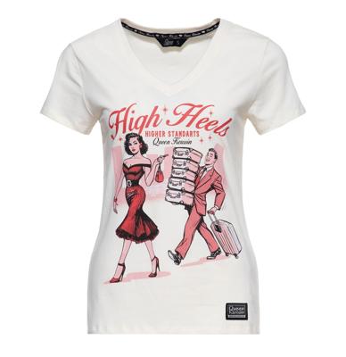 Queen Kerosin High Heels V-neck T-shirt Off White-2XL