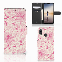 Huawei P20 Lite Hoesje Pink Flowers - thumbnail