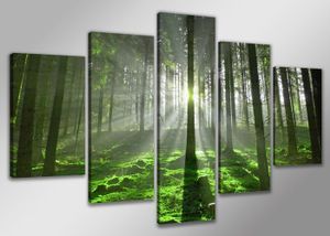 Schilderij - Bos XXL, Groen, 200X100cm, 5luik