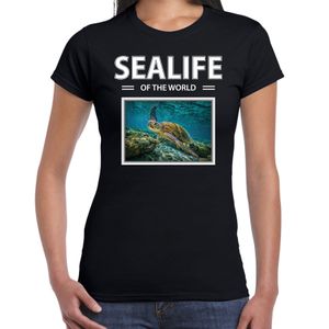 Zeeschildpad t-shirt met dieren foto sealife of the world zwart voor dames