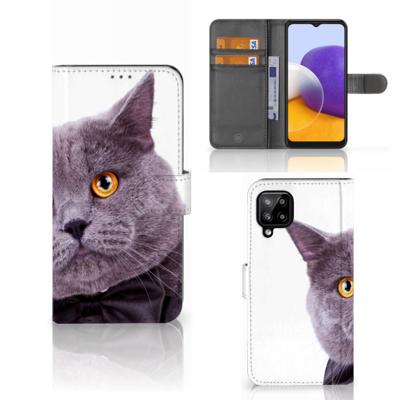 Samsung Galaxy A22 4G | M22 | Telefoonhoesje | Met pasjeshouder | Kat