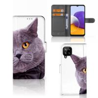 Samsung Galaxy A22 4G | M22 | Telefoonhoesje | Met pasjeshouder | Kat
