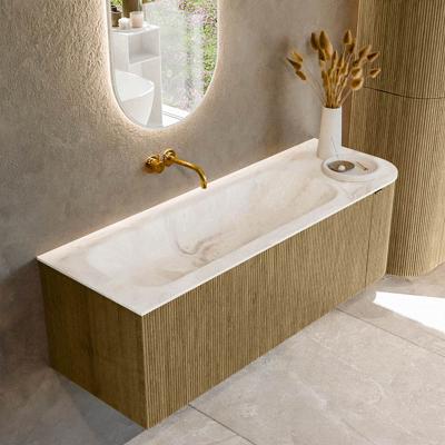 Badmeubel Mondiaz Kurve-Dlux | 135 cm cm | Meubelkleur Dusk | Wastafelkleur Frappe | Solid surface | Wasbak links zijde spoelbak | Zonder kraangat(en)