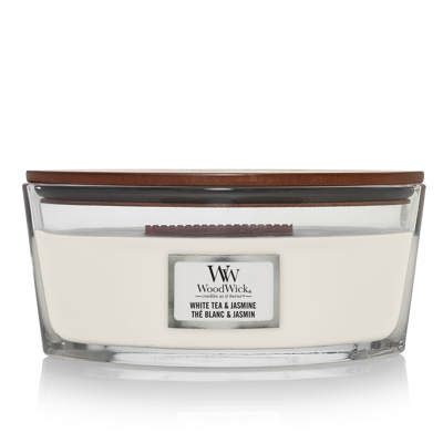 Woodwick white tea en jasmine ellipse candle