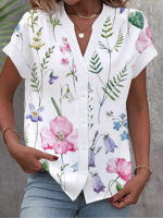 Floral Casual Loose Notched Blouse - thumbnail