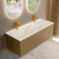 Badmeubel Mondiaz Kurve-Dlux | 120 cm cm | Meubelkleur Dusk | Wastafelkleur Ostra | Solid surface | Wasbak beiden zijden spoelbak | 2 kraangaten