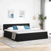 Bed met LED -striplichten met opslag Zwart 200 x 200 cm Fluweel