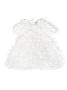 Simonetta robe en tulle à fleurs appliquées - Blanc