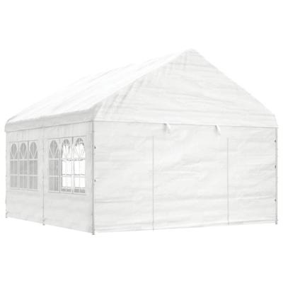 Prieel met dak 4,46x4,08x3,22 m polyetheen wit