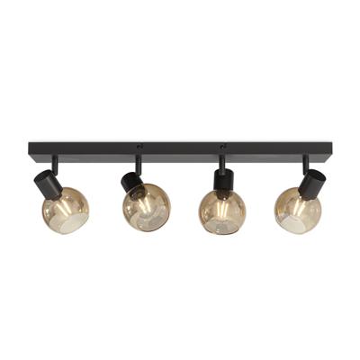 HOFTRONIC™ Glazura - LED Plafondlamp Glazen Bollen - Amberkleurig - 4 spots - Kantelbaar & Draaibaar - Zwart - E14-fitting - IP20 - Plafondlamp Amber Glas
