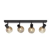 HOFTRONIC™ Glazura - LED Plafondlamp Glazen Bollen - Amberkleurig - 4 spots - Kantelbaar & Draaibaar - Zwart - E14-fitting - IP20 - Plafondlamp Amber Glas