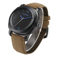 CAGARNY 6833 modieuze beknopte drie naalden Quartz Wrist Watch with lederen Band & 24-uurs indicatie & kalenderfunctie voor koppels (blauwe schaal)