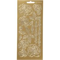 Stickers, rozen, vel 10x23 cm, goud, 1 vel