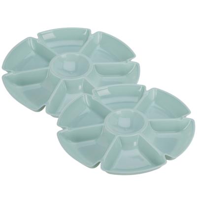 Excellent Houseware Hapjes / chips serveerschaal - 2x - lichtblauw - D29 cm - vakjes dienblad - kuns