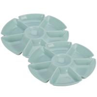 Excellent Houseware Hapjes / chips serveerschaal - 2x - lichtblauw - D29 cm - vakjes dienblad - kuns