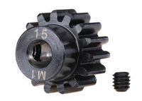 Gear, 15-T pinion (machined) (1.0 metric pitch) (fits 5mm shaft)/ set screw (TRX-6487R) - thumbnail