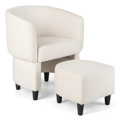 Fauteuil met Voetenbank Gevoerde Fluwelen Stoel Massief Hout Ruimtebesparende Accentstoel Relaxstoel voor Woonkamer (Beige)