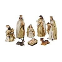 Kerststal beelden - 8x st - wit/goud - 12 cm - polystone - kerstbeelden - kerststal figuren