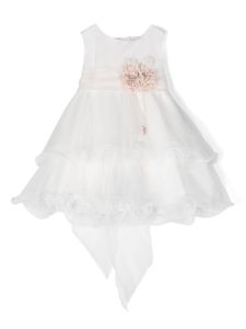 Mimilù robe volantée à fleurs appliquées - Blanc