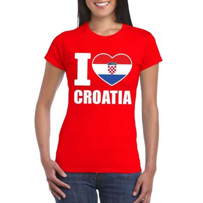 Kroatie supporters kleding t-shirt - voor dames - rood - met vlag kleuren print - korte mouwen