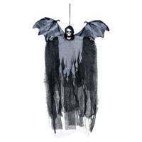 Horror/halloween decoratie skelet/geraamte pop met vleugels - hangend - 60 cm - thumbnail