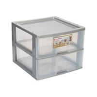 Ladeblokje/bureau organizer 2x grote lades - grijs/transparant - L38 x B38 x H30 cm - kunststof - thumbnail