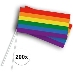 200x Zwaaivlaggetjes met regenboog 200 stuks   -