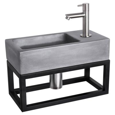 Differnz Ravo fonteinset beton donkergrijs - kraan recht - met handdoekrek - 38.5 x 18.5 x 9 cm - mat chroom