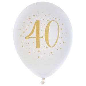 Verjaardag leeftijd ballonnen 40 jaar - 8x - wit/goud - 23 cm - Feestartikelen/versieringen