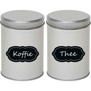 2x Zilveren ronde voorraadblikken met beschrijfbare labels 13 cm