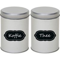 2x Zilveren ronde voorraadblikken met beschrijfbare labels 13 cm