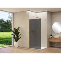 Van Rijn Products ST01 vaste wand - 98x200cm - grijs rookglas - - dikte 8mm - stabilisatiestang - muurprofiel - Messing Geborsteld ST01500100GRSBM Van Rijn Products ST01 vaste wand - 98x200cm - grijs rookglas - - dikte 8mm - stabilisatiestang - muurprofiel - Messing Geborsteld ST01500100GRSBM