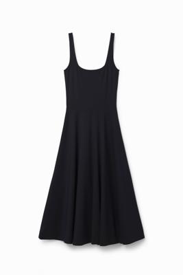Effen midi-jurk schouderbandjes - BLACK - XS